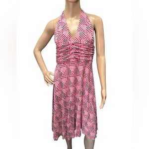 Trina Turk Halter Tie Neck Ruched Front/ Back Beach Swim Dress Pink Women Size 6